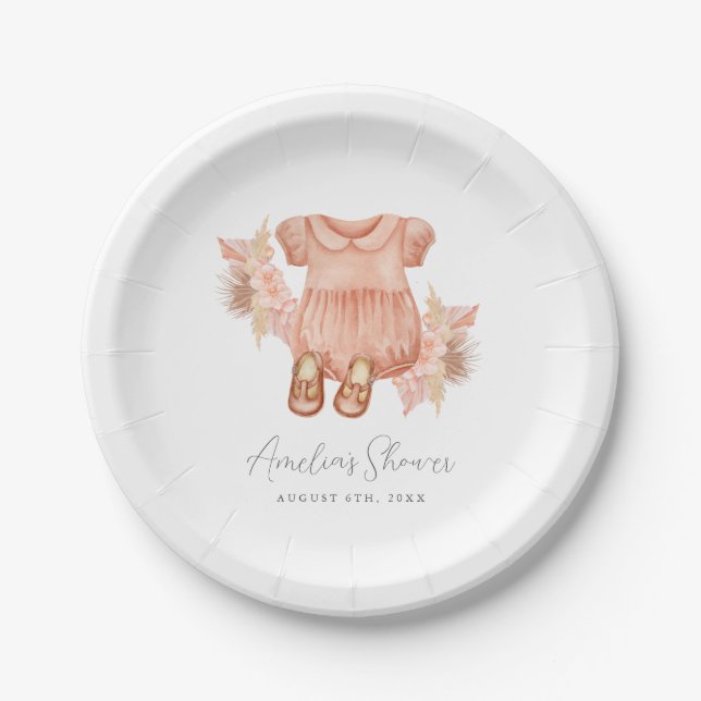 Boho Floral Baby Girl Shower Paper Plate (Front)
