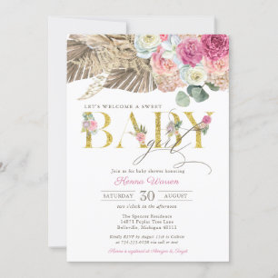 Boho Floral BABY Pampas & Palm Girl Baby Shower Invitation