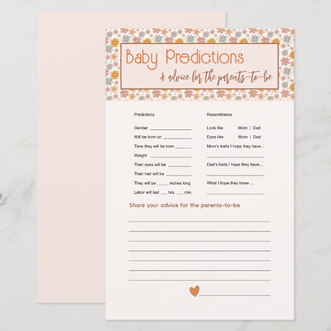 Boho Floral Baby Predictions Advice Card Game (Front/Back)