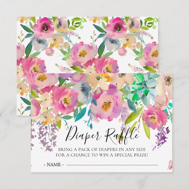 Boho Floral Baby Shower Diaper Raffle Ticket Invitation (Front/Back)