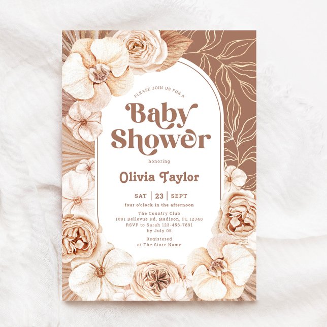 Boho Floral Baby Shower Mocha Invitation (Creator Uploaded)