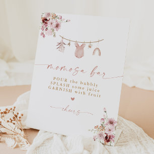 Boho Floral Baby Shower Momosa Bar Pedestal Sign