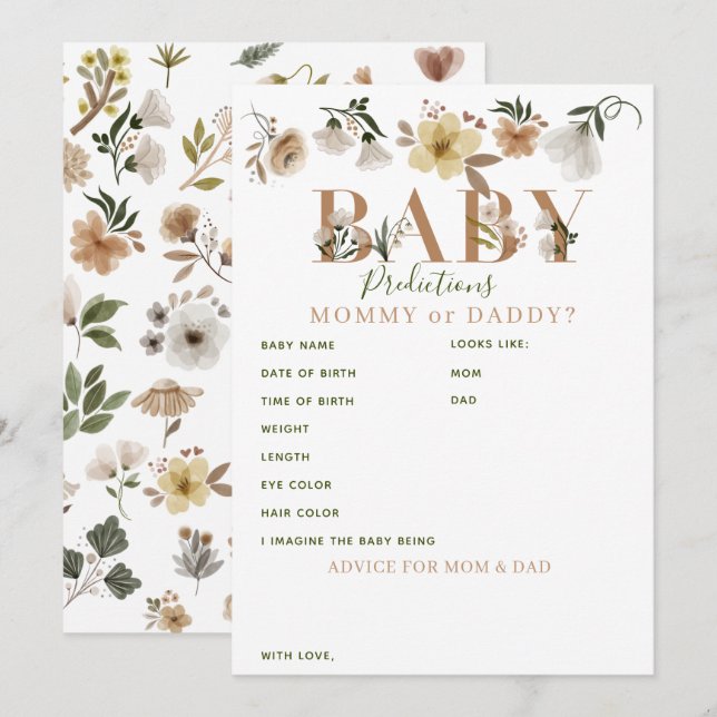 Boho Floral Baby Shower Predictions & Advice (Front/Back)