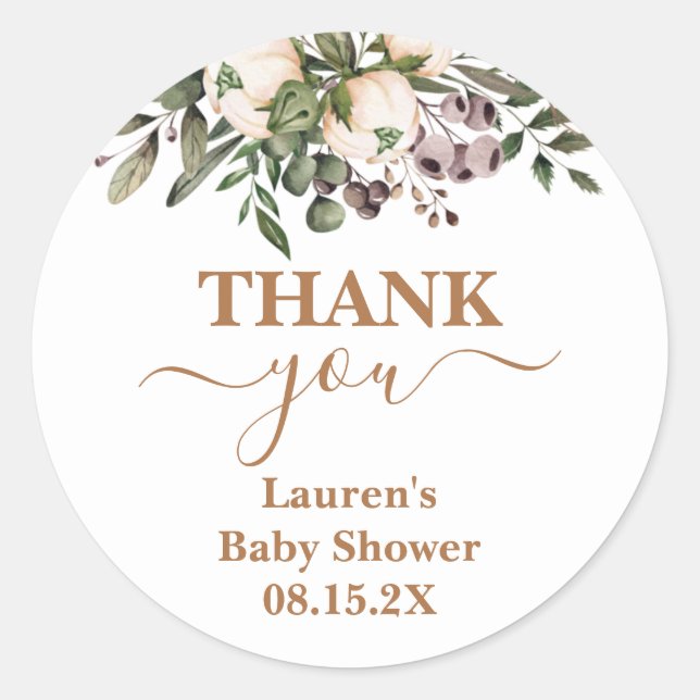 Boho Floral Baby Shower Round Sticker (Front)
