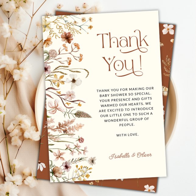 Boho Floral Baby Shower Terracotta Thank You Card (Boho Floral Baby Shower Terracotta Thank You Card)