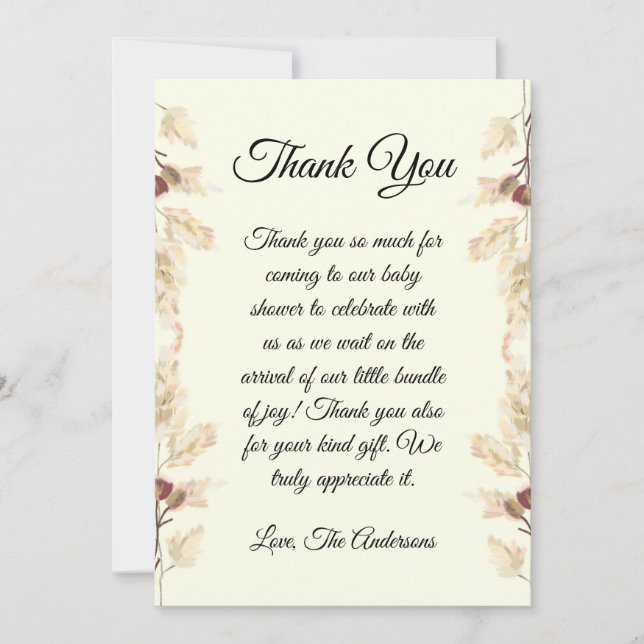 Boho Floral Baby Shower Thank You Card (Front)