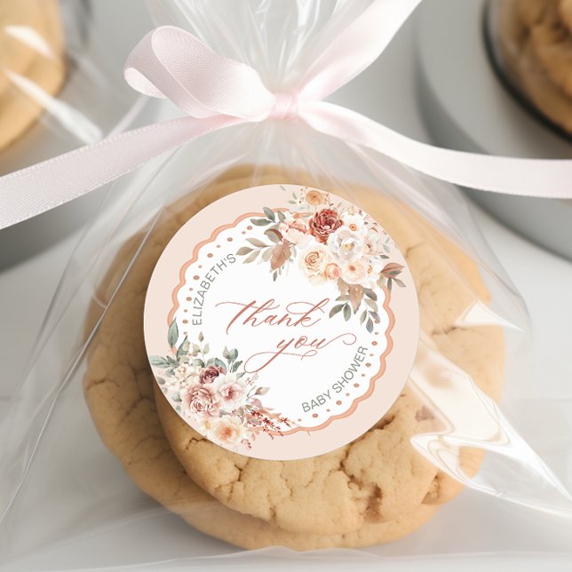 Boho Floral Baby Shower Thank You Classic Round Sticker (Creator Uploaded)