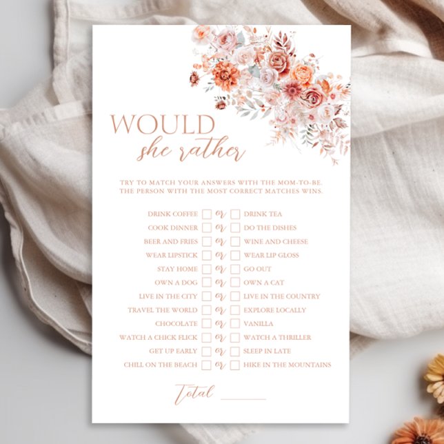 Boho Floral Baby Shower Would She Rather Game (Creator Uploaded)