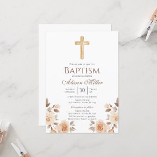 Boho Floral Baptism Invitation