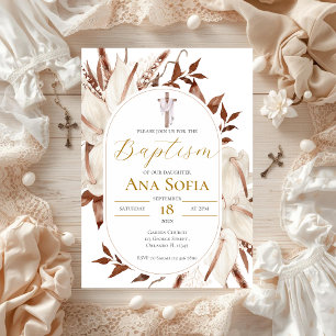 Boho Floral Baptism Invitation