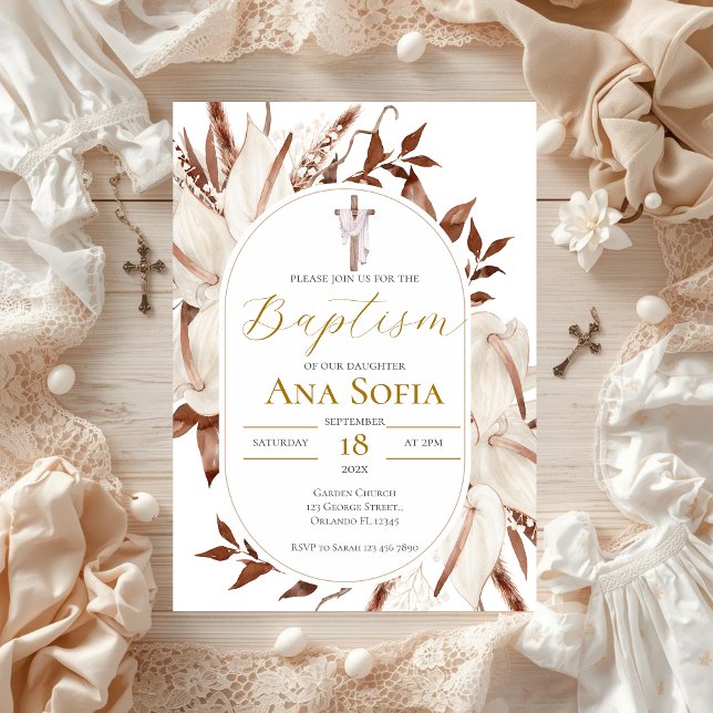 Boho Floral Baptism Invitation (Creator Uploaded)