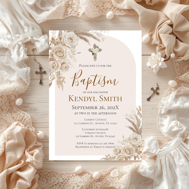 Boho Floral Baptism  Invitation (Creator Uploaded)