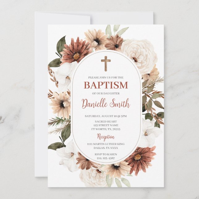 Boho Floral Baptism Invitation (Front)