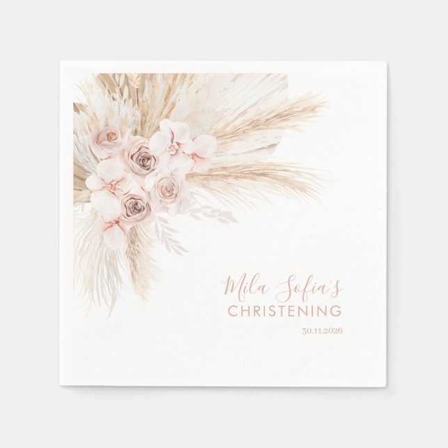 Boho Floral Baptism Napkins Girls Christening Pink (Front)