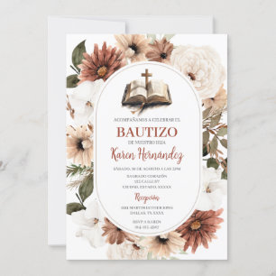 Boho Floral Baptism Spanish Invitation