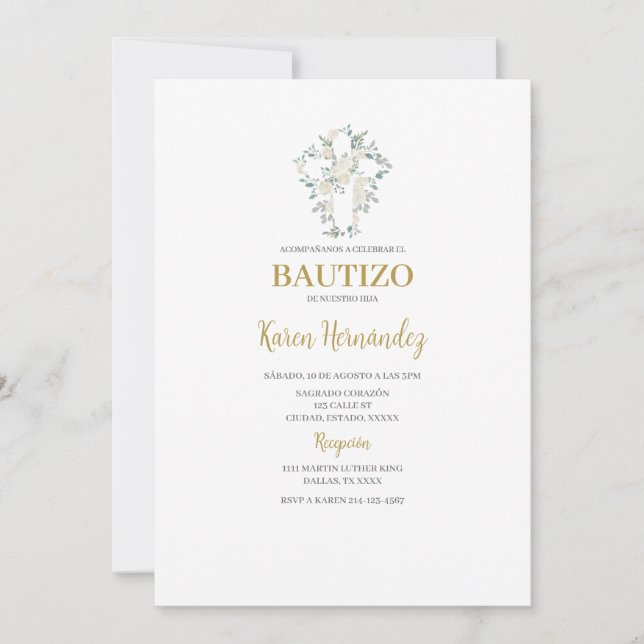 Boho Floral Baptism Spanish Invitation (Front)