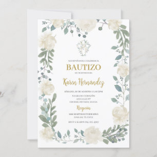 Boho Floral Baptism Spanish Invitation