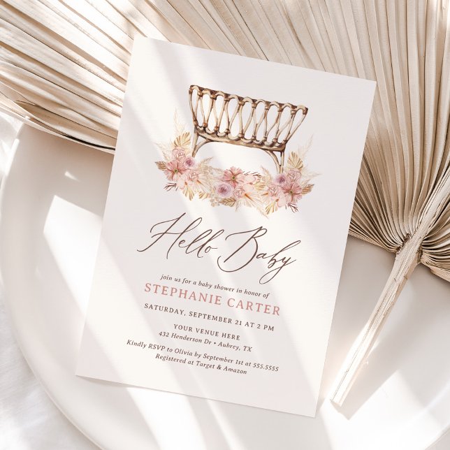 Boho Floral Bassinet Baby Shower Invitation (Creator Uploaded)