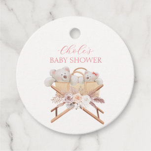 Boho Floral Bear Bassinet Girl Baby Shower Favour Tags