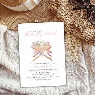 Boho Floral Bear Bassinet Girl Baby Shower Invitation
