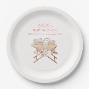 Boho Floral Bear Bassinet Girl Baby Shower Paper Plate