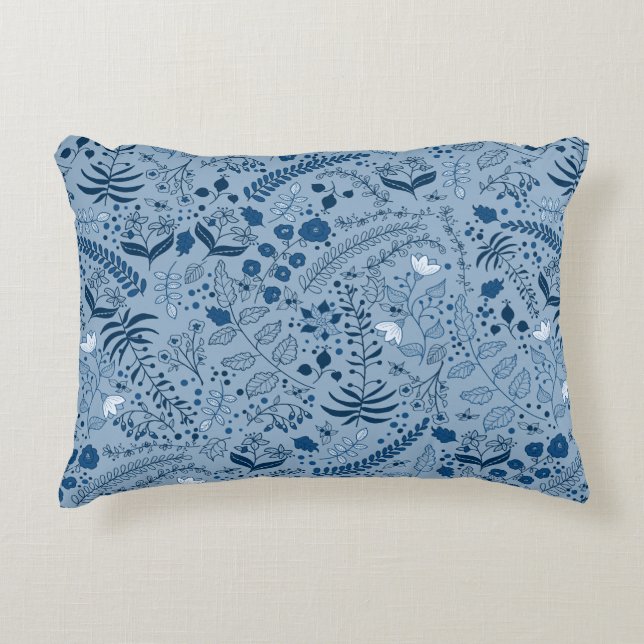 Boho Floral | Beautiful Classic Blue Decorative Cushion (Front)