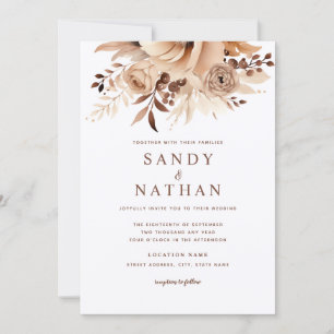 Boho Floral Beige Wedding Invitation