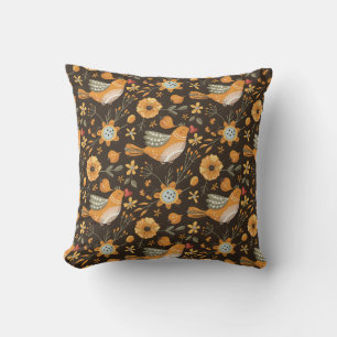 Boho Floral Birds Garden Pattern Cushion