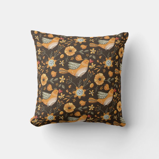 Boho Floral Birds Garden Pattern Cushion (Front)