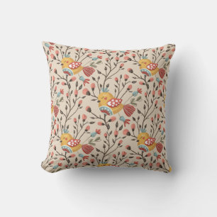 Boho Floral Birds Garden Pattern Cushion