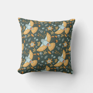 Boho Floral Birds Garden Pattern Cushion
