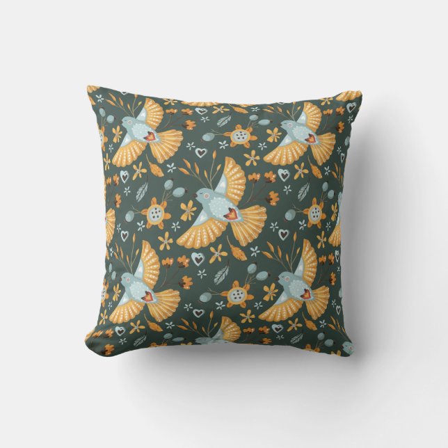 Boho Floral Birds Garden Pattern Cushion (Front)