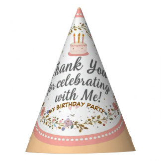 Boho Floral Birthday Cake Thank You Party Hat
