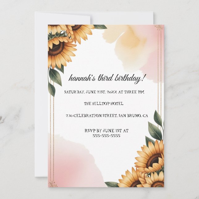 Boho Floral Birthday Party Invitation | Custom Sun (Front)