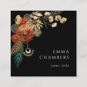 Boho Floral Black Business Card