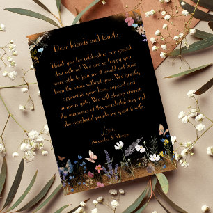 Boho Floral Black Butterfly Garden Thank You Card