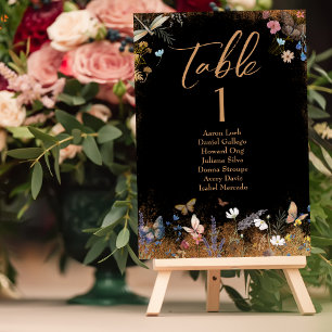 Boho Floral Black Butterfly Garden Wedding Table Number