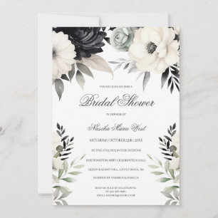 Boho Floral Black Cream Bridal Shower Invitation