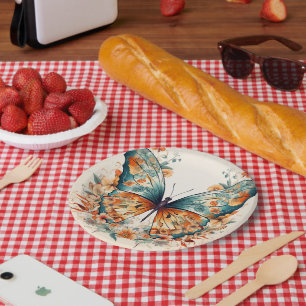 Boho Floral Blossom Butterfly Meadow Watercolor Paper Plate