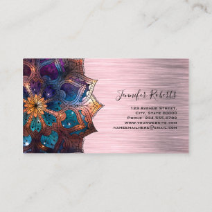 Boho Floral Blue Gold Mandala Chic Yoga Instructor Business Card