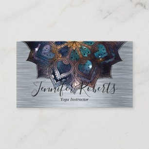 Boho Floral Blue Gold Mandala Chic Yoga Instructor Business Card