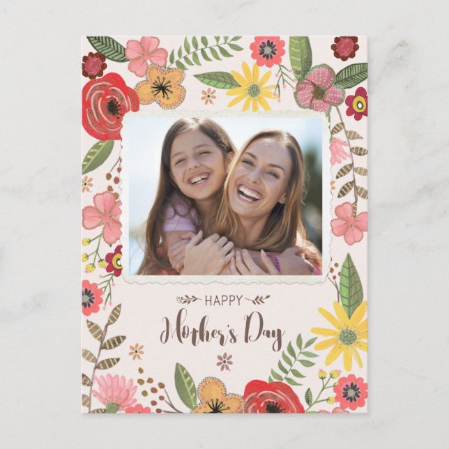 Boho floral blush girly mothers day drawing card (Front)