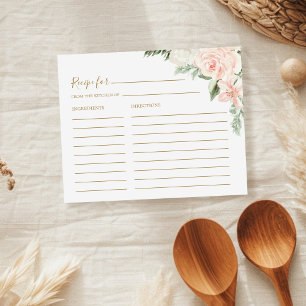 Boho Floral Blush Pink Bridal Shower Recipe Card