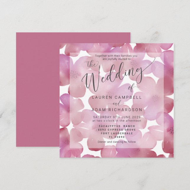 Boho Floral Blush Pink Watercolor Wedding Invite (Front/Back)
