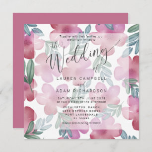 Boho Floral Blush Pink Watercolor Wedding Invite