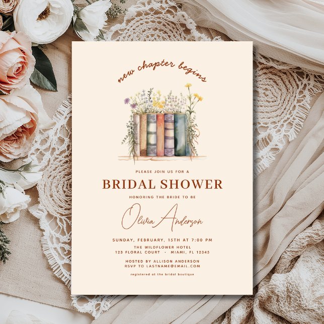 Boho Floral Book New Chapter Begins Bridal Shower Invitation (Creator Uploaded)