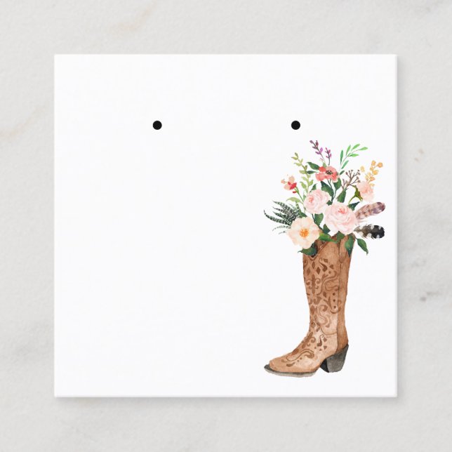 Boho Floral Boot Earring Jewellery Display Custom Square Business Card (Front)