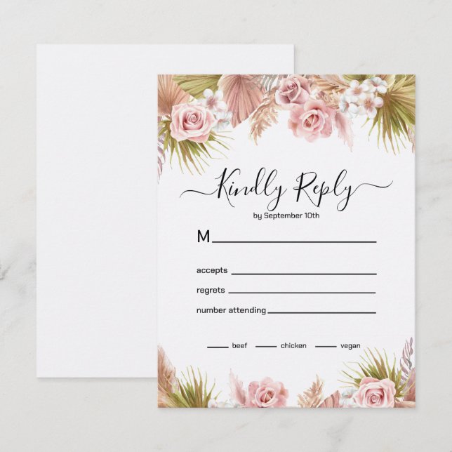 Boho Floral Border  RSVP Card (Front/Back)