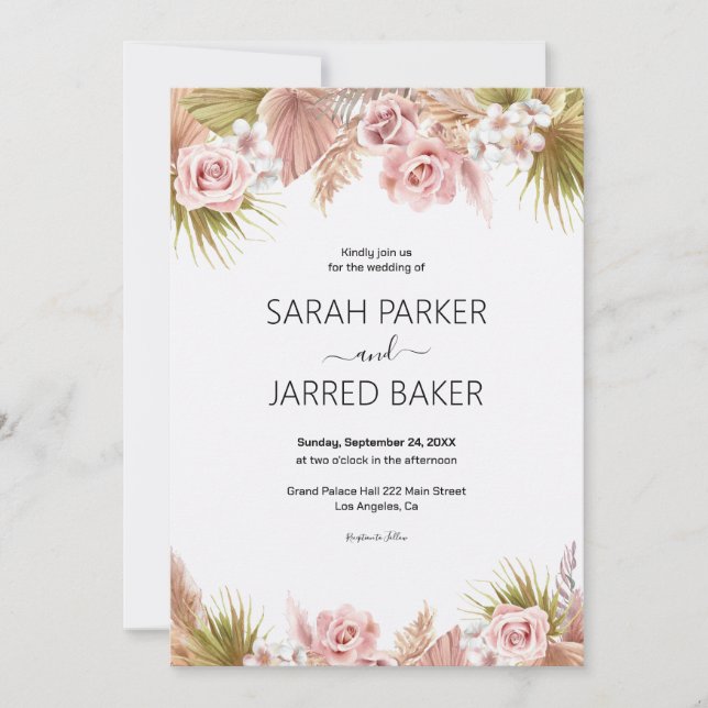 Boho Floral Border  Wedding Invitation (Front)