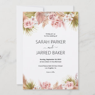 Boho Floral Border Wedding Invitation